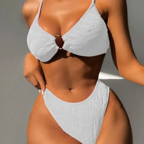 Unique Patterned Triangle Bag Bikini – Solid Color Swimsuit