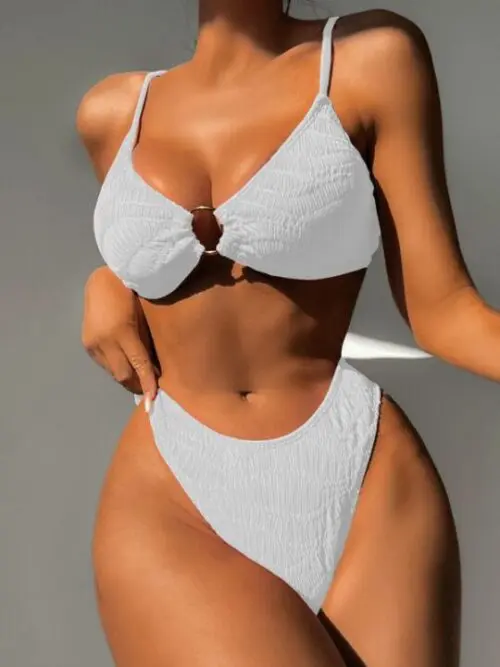 Unique Patterned Triangle Bag Bikini – Solid Color Swimsuit