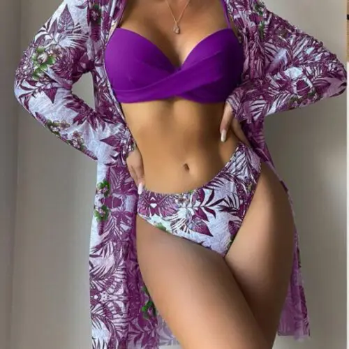 New Fashion Mesh Split Three-Piece Bikini Swimsuit