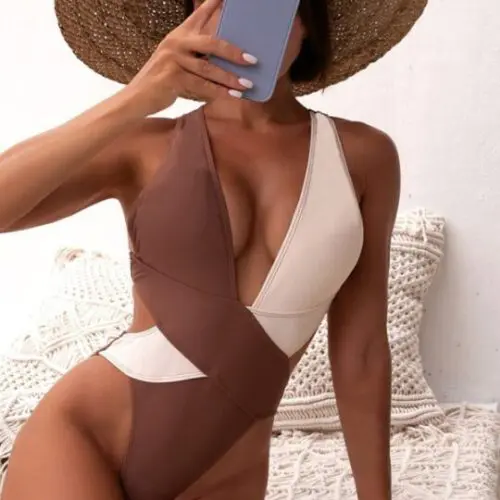 Cross Bikini Swimsuit – Black and White Color Matching