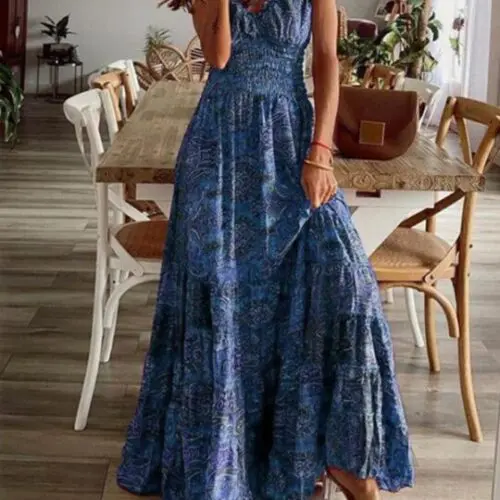Bohemian Floral Print Maxi Dress with a Flowy Waist