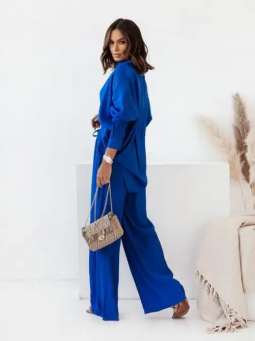 Loose Solid Color Long-Sleeved Shirt and Casual Trousers Two-Piece Set