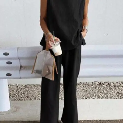 Casual Sleeveless Slit Vest and Pants Set