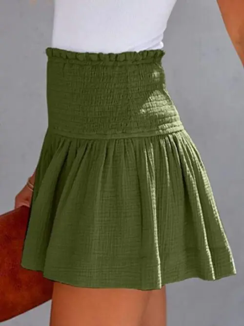 Solid Color Pleated High Waist Wide Leg Shorts