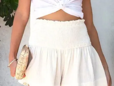 Solid Color Pleated High Waist Wide Leg Shorts