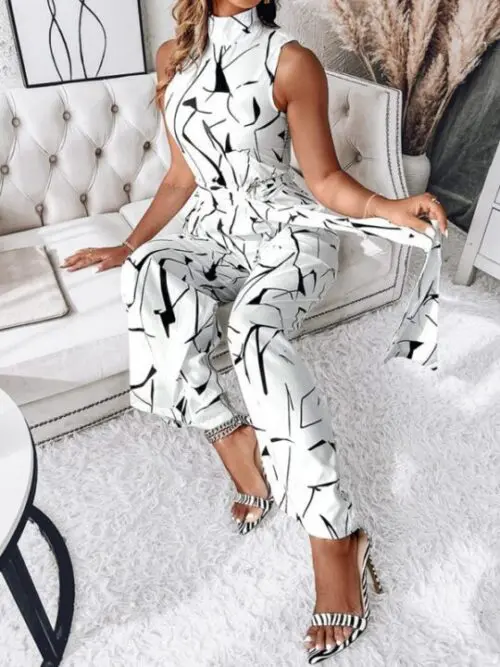 Elegant Sleeveless Abstract Print Jumpsuit
