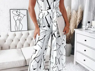 Elegant Sleeveless Abstract Print Jumpsuit