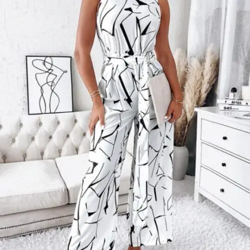 Elegant Sleeveless Abstract Print Jumpsuit