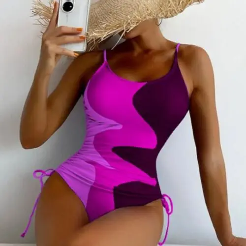 Colorblock Drawstring One-Piece Swimsuit for Women