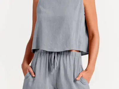Sleeveless Solid Color Woven Top and Loose Cotton Linen Shorts Two-Piece Set