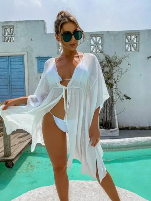 Solid Color Tie-Front Shirt Cover-Up for Women