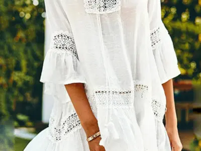 Stylish White Mid-Length Dress with Mid-Sleeved Top