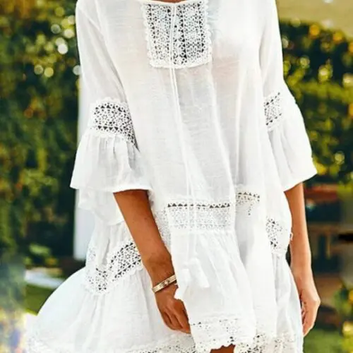 Stylish White Mid-Length Dress with Mid-Sleeved Top