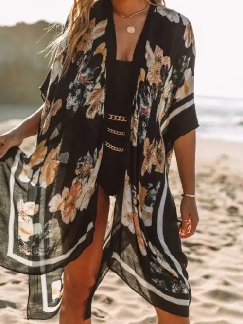 Mid-Length Chiffon Printed Holiday Style with Slit