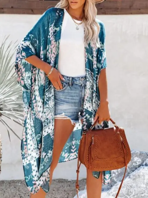 Mid-Length Chiffon Printed Holiday Style with Slit