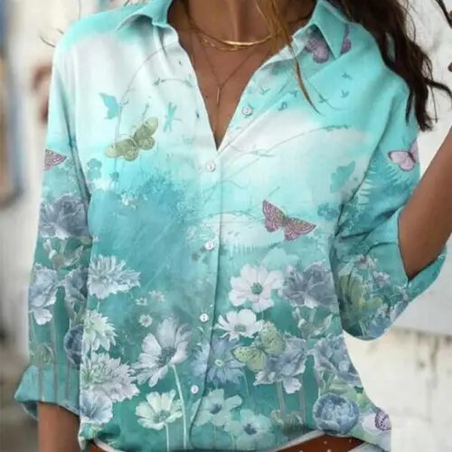 New Arrival Printed Long Sleeve Lapel Blouse