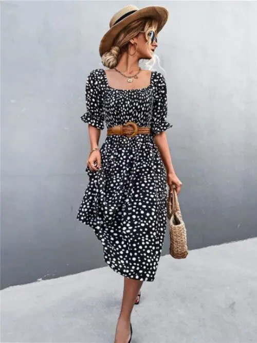 Square Neck Leopard Print Dress
