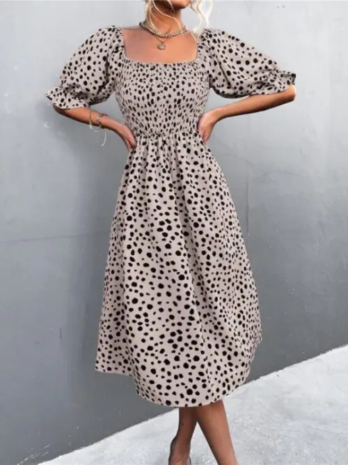 Square Neck Leopard Print Dress