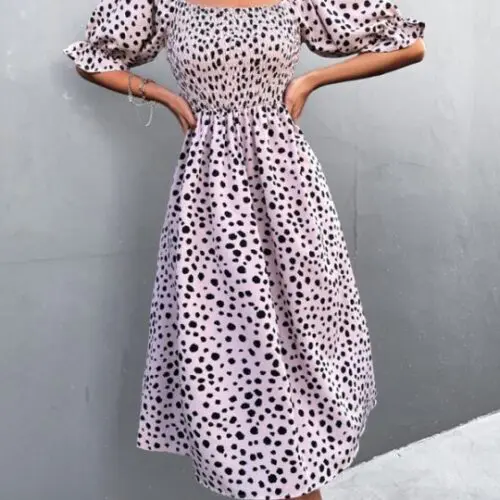 Square Neck Leopard Print Dress