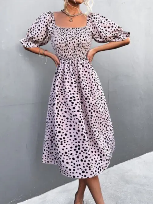 Square Neck Leopard Print Dress