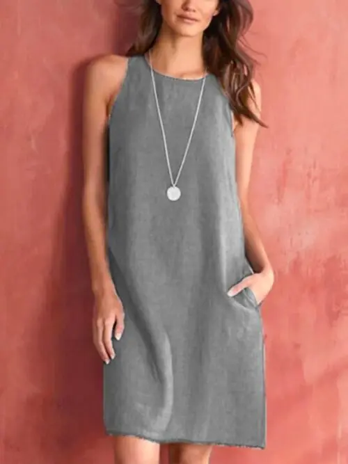 Casual Cotton Linen Sleeveless Dress