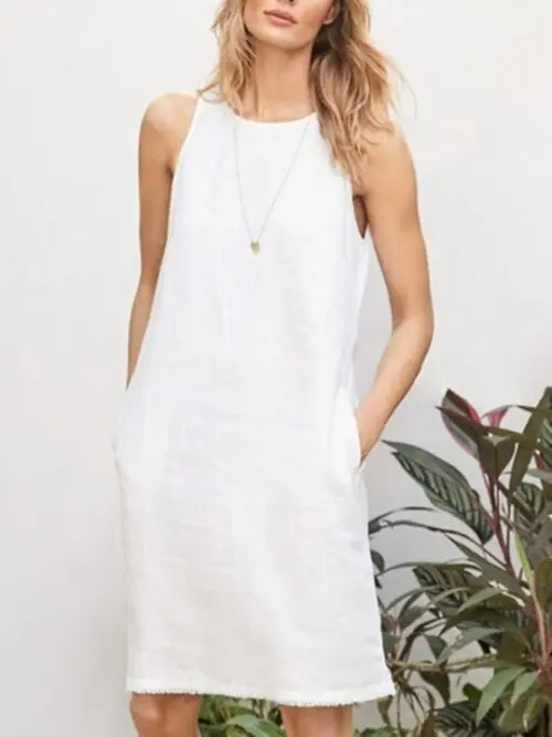 Casual Cotton Linen Sleeveless Dress