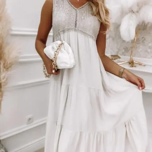 Summer Breeze- Sleeveless Lace-Trimmed Loose Dress