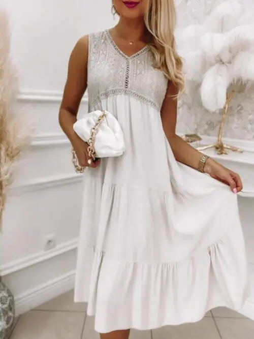 Summer Breeze- Sleeveless Lace-Trimmed Loose Dress