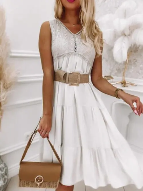Summer Breeze- Sleeveless Lace-Trimmed Loose Dress