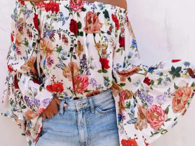 New Print One-Shoulder Bell Sleeve High Waist Blouse