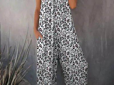 Stylish Sleeveless Leopard Print Suspender Jumpsuit