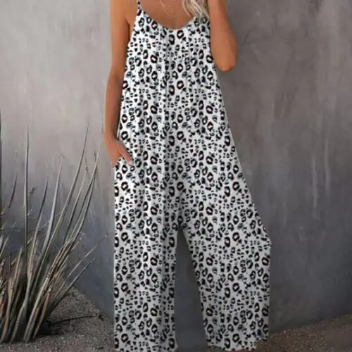 Stylish Sleeveless Leopard Print Suspender Jumpsuit