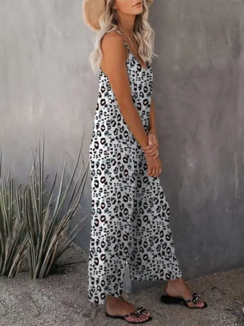 Stylish Sleeveless Leopard Print Suspender Jumpsuit