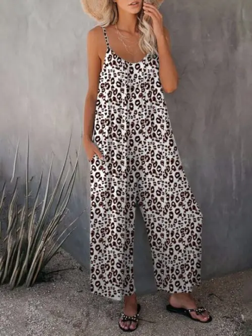 Stylish Sleeveless Leopard Print Suspender Jumpsuit