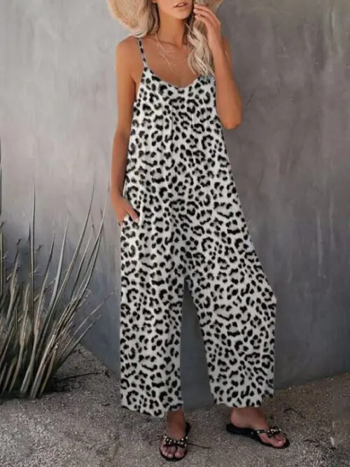 Stylish Sleeveless Leopard Print Suspender Jumpsuit