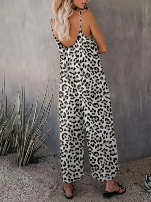 Stylish Sleeveless Leopard Print Suspender Jumpsuit