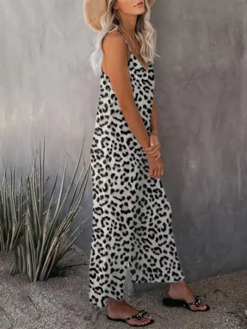 Stylish Sleeveless Leopard Print Suspender Jumpsuit