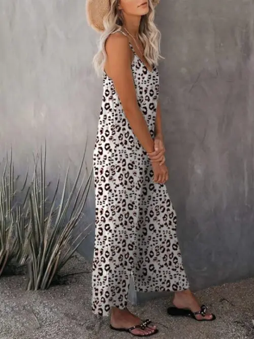 Stylish Sleeveless Leopard Print Suspender Jumpsuit