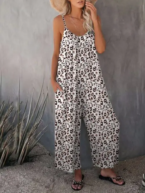 Stylish Sleeveless Leopard Print Suspender Jumpsuit