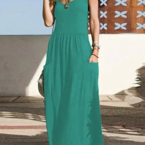 Solid Color Casual Pocket Pleated Dress