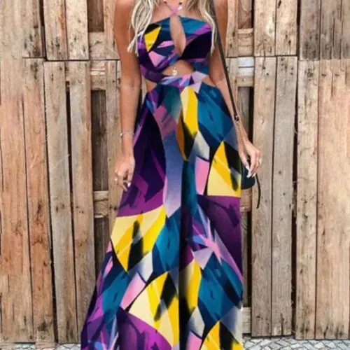 Colorful Printed Sling Jumpsuit with Sexy Design