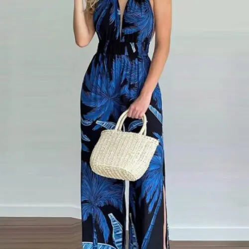 Unique Printed Halter Neck Jumpsuit