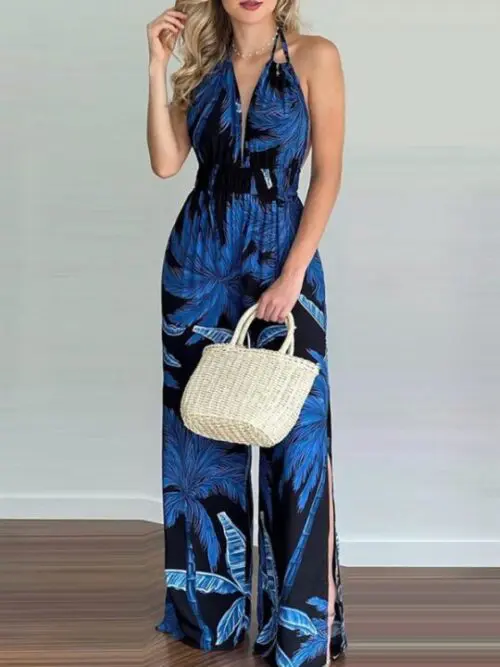 Unique Printed Halter Neck Jumpsuit
