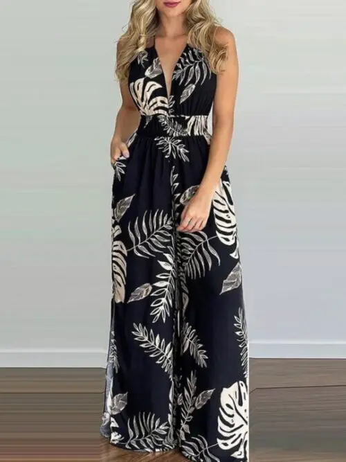 Unique Printed Halter Neck Jumpsuit