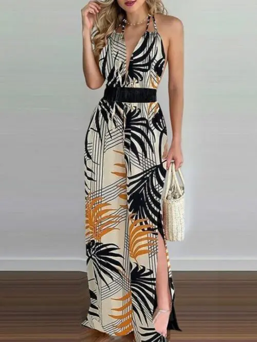 Unique Printed Halter Neck Jumpsuit