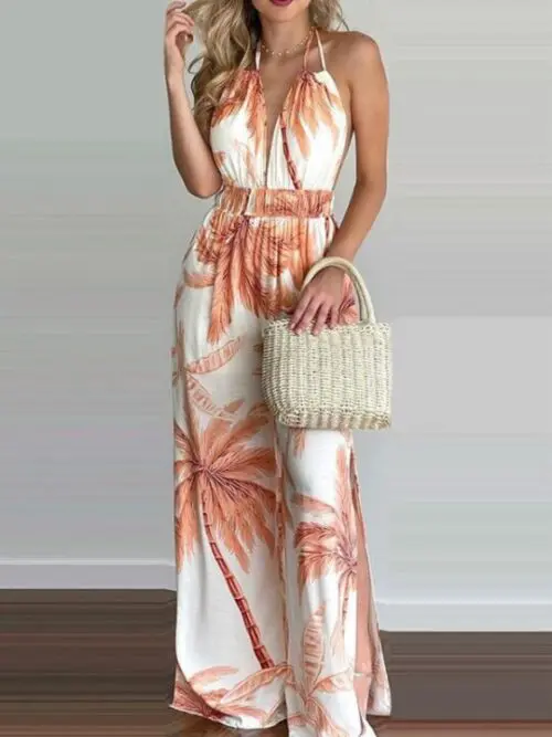 Unique Printed Halter Neck Jumpsuit