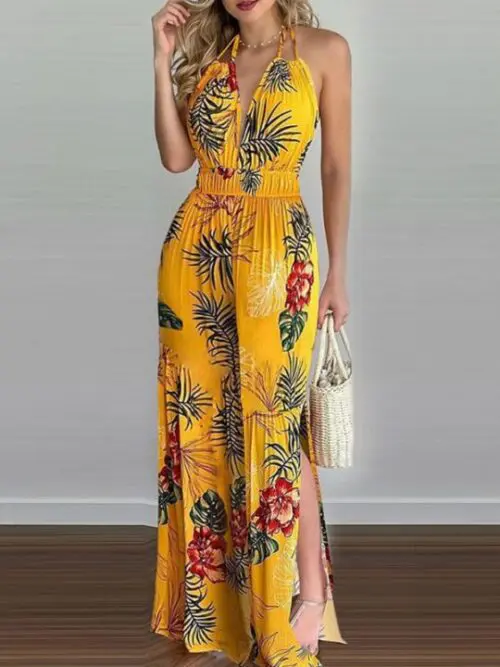 Unique Printed Halter Neck Jumpsuit