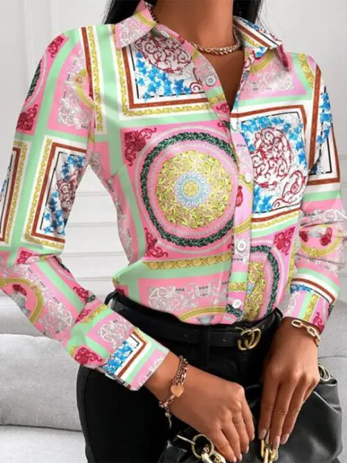 Stylish Printed Lapel Long Sleeve Shirt