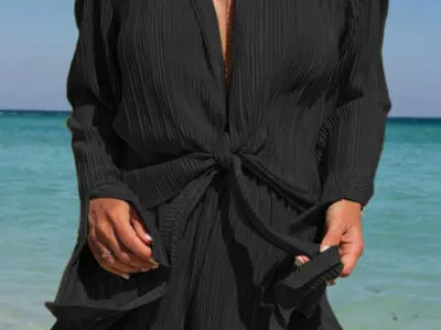 Solid Color Pleated Lapel Long-sleeved Cardigan and Shorts Two-Piece Set