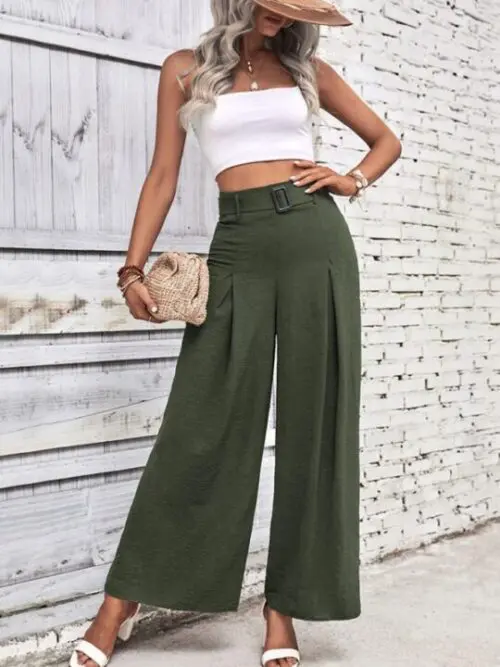 High-Waisted Wide-Leg Pants with Belt